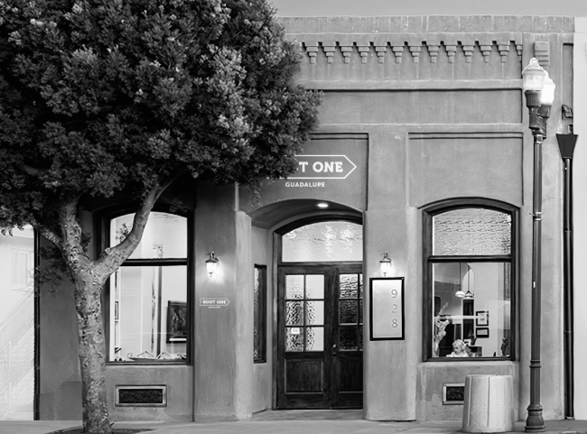 Exterior view of ROOT ONE – Guadalupe, a trusted Santa Maria dispensary, featuring a modern storefront with clear signage and a welcoming entrance for customers.